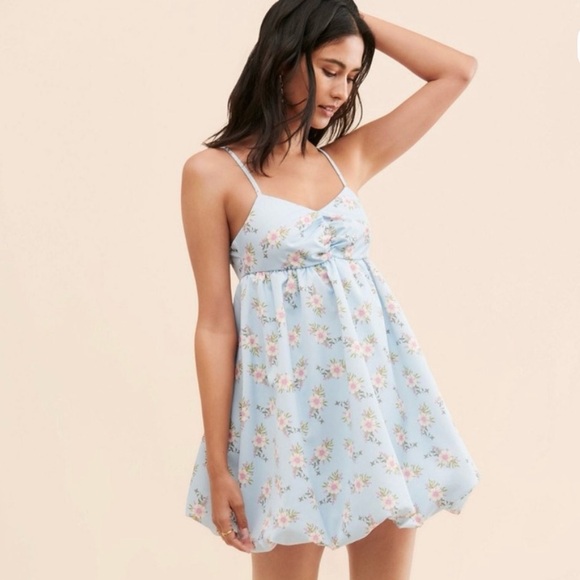 FREE PEOPLE Blue Floral Bubble Dress-Medium, NWT - Picture 2 of 7
